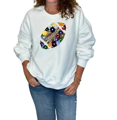 Queen Of Sparkles Rainbow Floral Football Sweatshirt In White