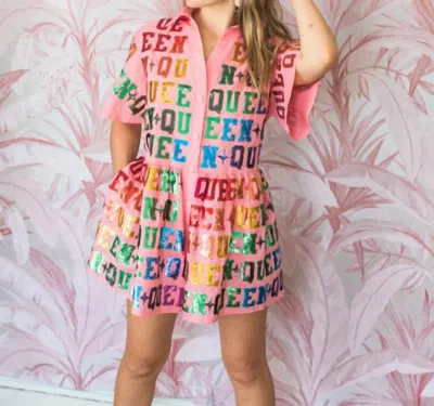 Queen Of Sparkles Rainbow Queen Romper In Pink