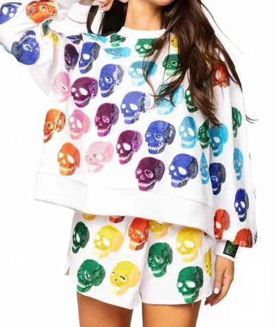 Queen Of Sparkles Rainbow Skulls Sweatshirt In White