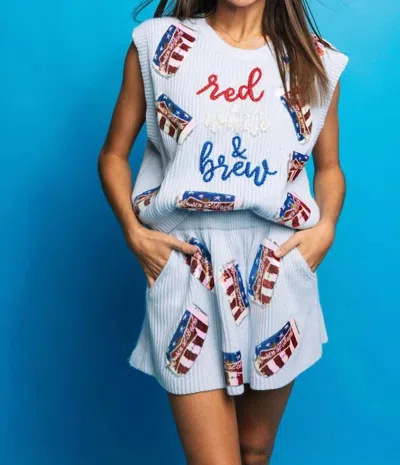 Queen Of Sparkles Red, White And Brew Sweater Vest In Blue