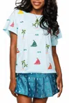 Queen Of Sparkles Sail Boat And Palm Tree Icon Tee In Aqua In Blue