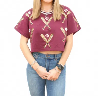 Queen Of Sparkles Scattered Baseball Bat Top In Maroon In Multi