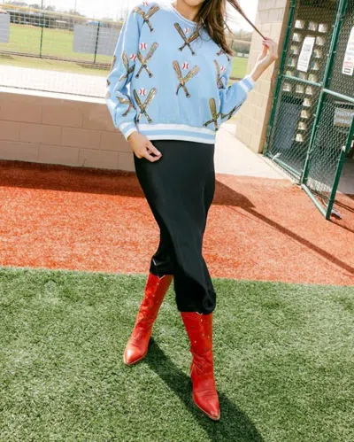 Queen Of Sparkles Scattered Baseball Sweatshirt In Light Blue