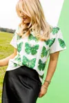 QUEEN OF SPARKLES SCATTERED BUTTERFLY TEE IN WHITE & GREEN