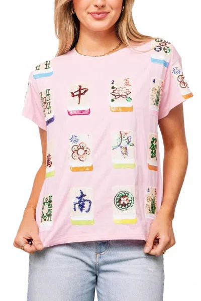 Queen Of Sparkles Scattered Mahjong Tee In Light Pink