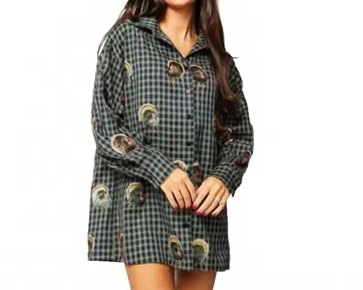 Queen Of Sparkles Scattered Turkey Button Up Dress In Navy Plaid In Blue