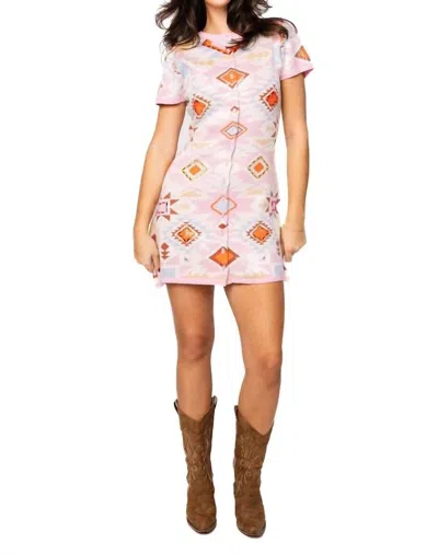 Queen Of Sparkles Sequin Aztec Print Knit Button Up Mini Dress In Pink
