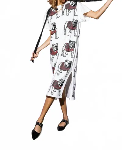 Queen Of Sparkles Sequin Bulldog Head Midi Tee Dress In White