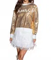 Queen Of Sparkles Sequin Cheers Sweater In Gold In Gold
