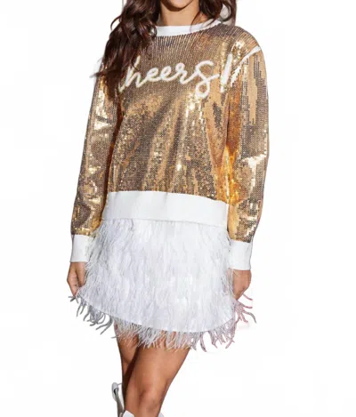 Queen Of Sparkles Sequin Cheers Sweater In Gold