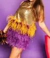 QUEEN OF SPARKLES SEQUIN FEATHER TANK IN PURPLE/GOLD