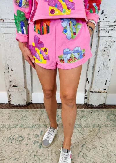Queen Of Sparkles Sequin Presents Short In Neon Pink