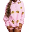 Queen Of Sparkles Sequin Taco Stripe Cotton Long Sleeve Shirt In Pink In Pink