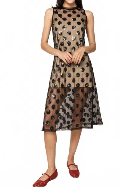 Queen Of Sparkles Sheer Sequin Polka Dot Midi Coverup Dress In Black