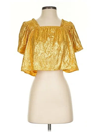 Pre-owned Queen Of Sparkles Short Sleeve Blouse In Gold
