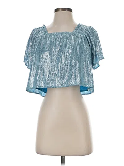 Pre-owned Queen Of Sparkles Short Sleeve Blouse In Teal