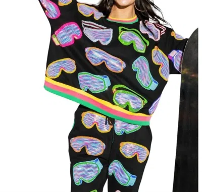 Queen Of Sparkles Ski Goggle Sport Stripe Sweatshirt In Black Multi