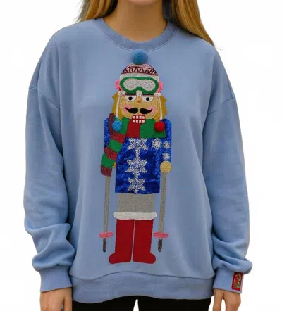 Queen Of Sparkles Skiing Nutcracker Sweatshirt In Powder Blue