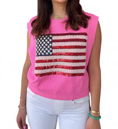 Queen Of Sparkles Sleeveless American Flag Tank Top In Barbie In Pink