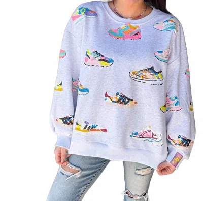 Queen Of Sparkles Sneaker Pirnt Sweatshirt In Grey Neon In Multi