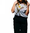 Queen Of Sparkles Softball Short Sleeve Tee In Grey & Gold In Multi
