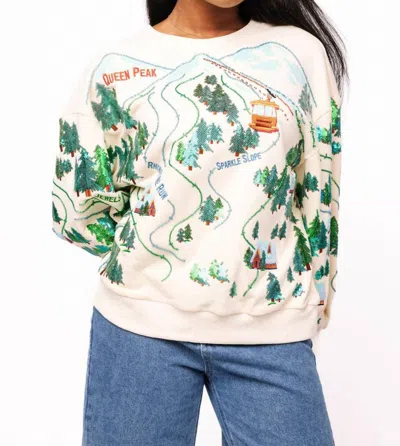 Queen Of Sparkles Sparkle Slope Scenery Sweatshirt In Beige In Multi