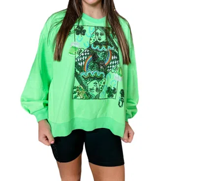 Queen Of Sparkles St. Patrick's Day Sweatshirt In Neon Green