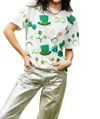 Queen Of Sparkles St Patricks Day Icon Tee In White And Green In Multi