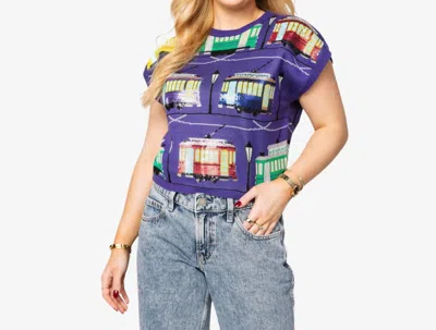 Queen Of Sparkles Street Cars Short Sleeve Knit Top In Purple