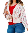 Queen Of Sparkles Stripe Baseball & Glove Cardigan In Grey & White In White