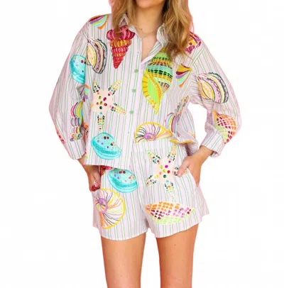 Queen Of Sparkles Stripe Button Up Multi Shell Long Sleeve