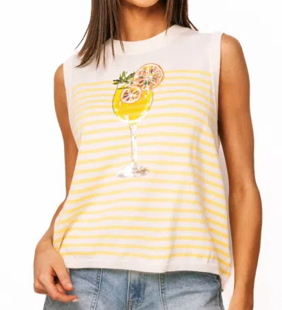 Queen Of Sparkles Stripe Cocktail Knit Tank In Ivory & Yellow