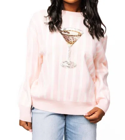 Queen Of Sparkles Stripe Espresso Martini Sweater In Light Pink White