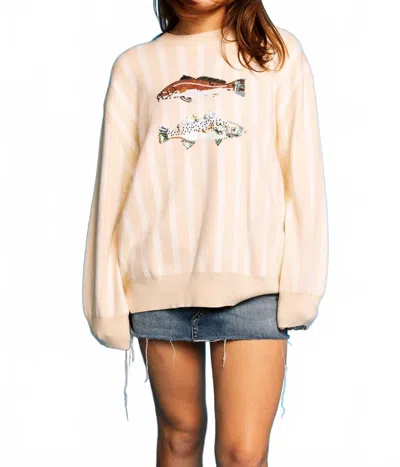Queen Of Sparkles Stripe Trout Sweater In Beige In Neutral