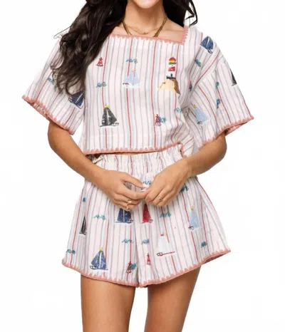 Queen Of Sparkles Striped Sailboat Top In Multi In White