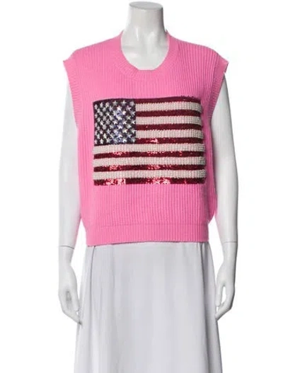 Pre-owned Queen Of Sparkles Striped Scoop Neck Sweater In Pink