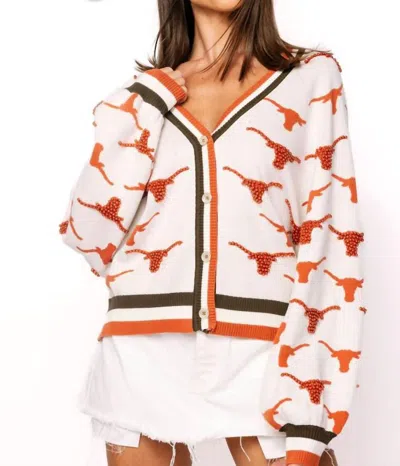 Queen Of Sparkles Texas Knit In Mascot Rhinestone Cardigan In Texas Mascot In Multi