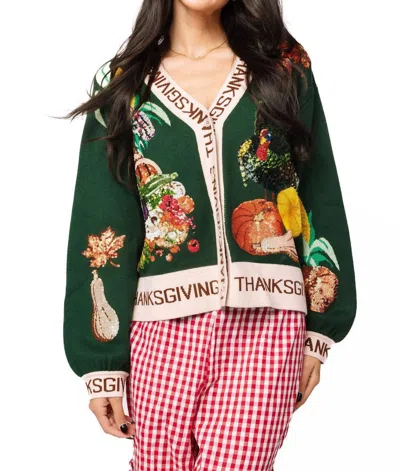 Queen Of Sparkles Thanksgiving Button Cardigan In Dark Green