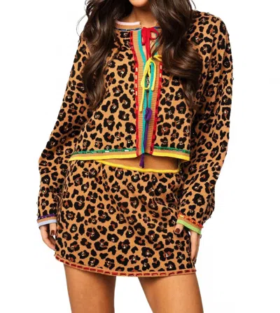 Queen Of Sparkles Tie Rhinestone Sweater In Leopard Multi