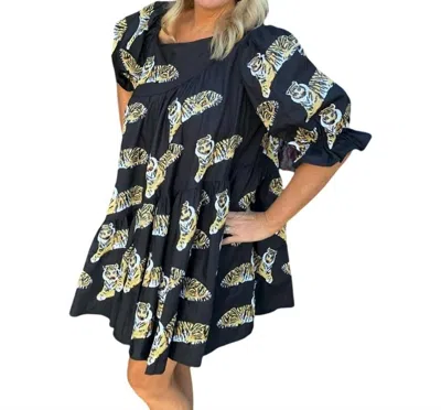 Queen Of Sparkles Tiger Dress In Black