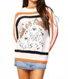 Queen Of Sparkles Trick Or Treat Long Sleeve Sweater In White, Black, & Orange Stripe. In Black