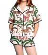 Queen Of Sparkles Trim Safari Button Up Top In White & Black In Multi