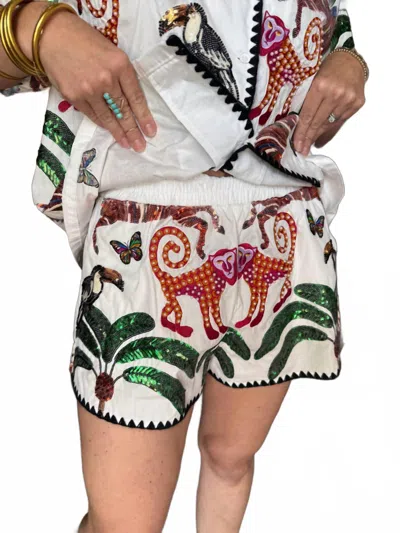 Queen Of Sparkles Trim Safari Short In White & Black In Multi