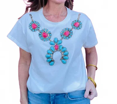 Queen Of Sparkles Turquoise Necklace Short Sleeve Tee In White