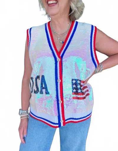 Queen Of Sparkles Usa All Day Vest In Red White & Blue In Multi