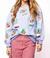 Queen Of Sparkles Women's Christmas Snow Globe Sweatshirt In Powder Blue In Blue