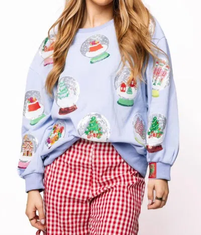 Queen Of Sparkles Women's Christmas Snow Globe Sweatshirt In Powder Blue