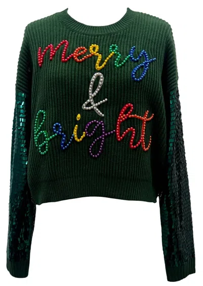 Queen Of Sparkles Women's Merry & Bright Sequin Sweater In Greeen In Green