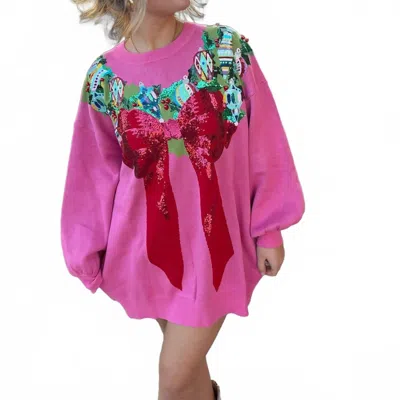 Queen Of Sparkles Women's Multi Wreath Around Neck Sweater Dress In Bright Pink