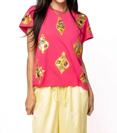 Queen Of Sparkles Women's Ornament Top In Hot Pink Multi Diamond